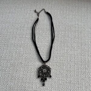 Victorian-Inspired Black and Silver Filigree Necklace